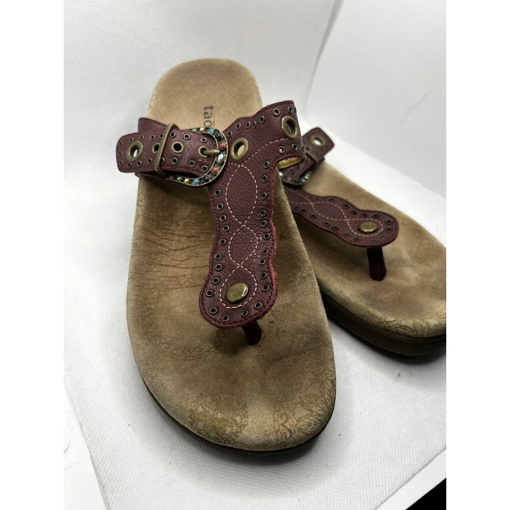 Taos sandal size US 8 38 Leather brown plum wine red gold buckle serena shoe